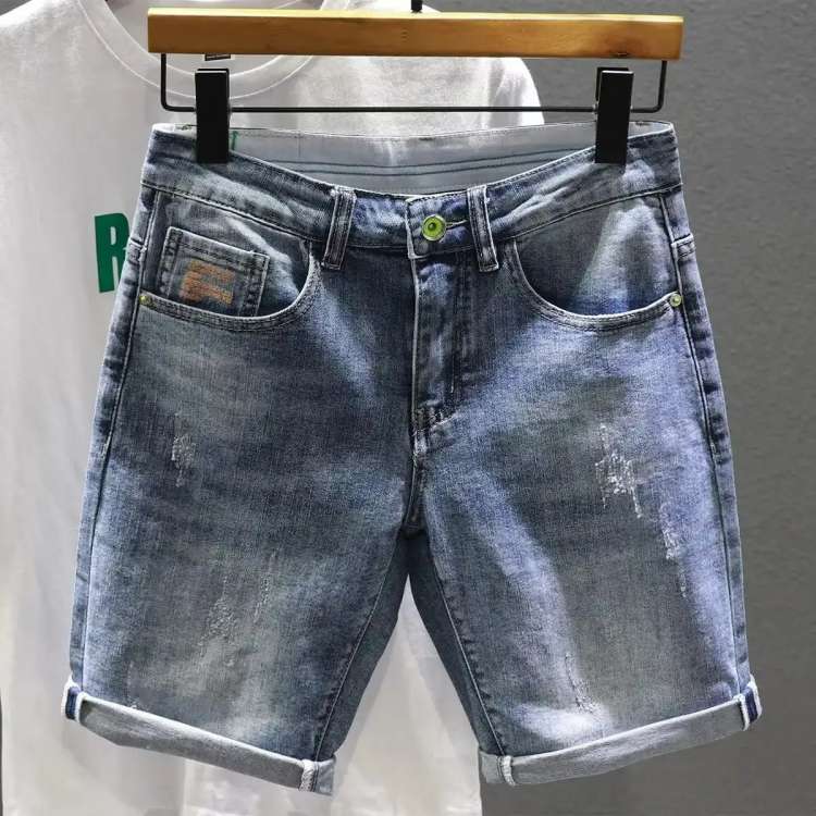 Bermuda Jeans Masculina Curta Com Bolso E Zíper Slim Fit Desfiada Moda Verão