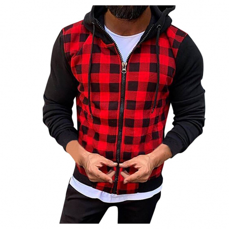 Camisa Xadrez Vermelha Masculina com Zipper Lateral Estilo Streetwear  Moderno Manga Longa