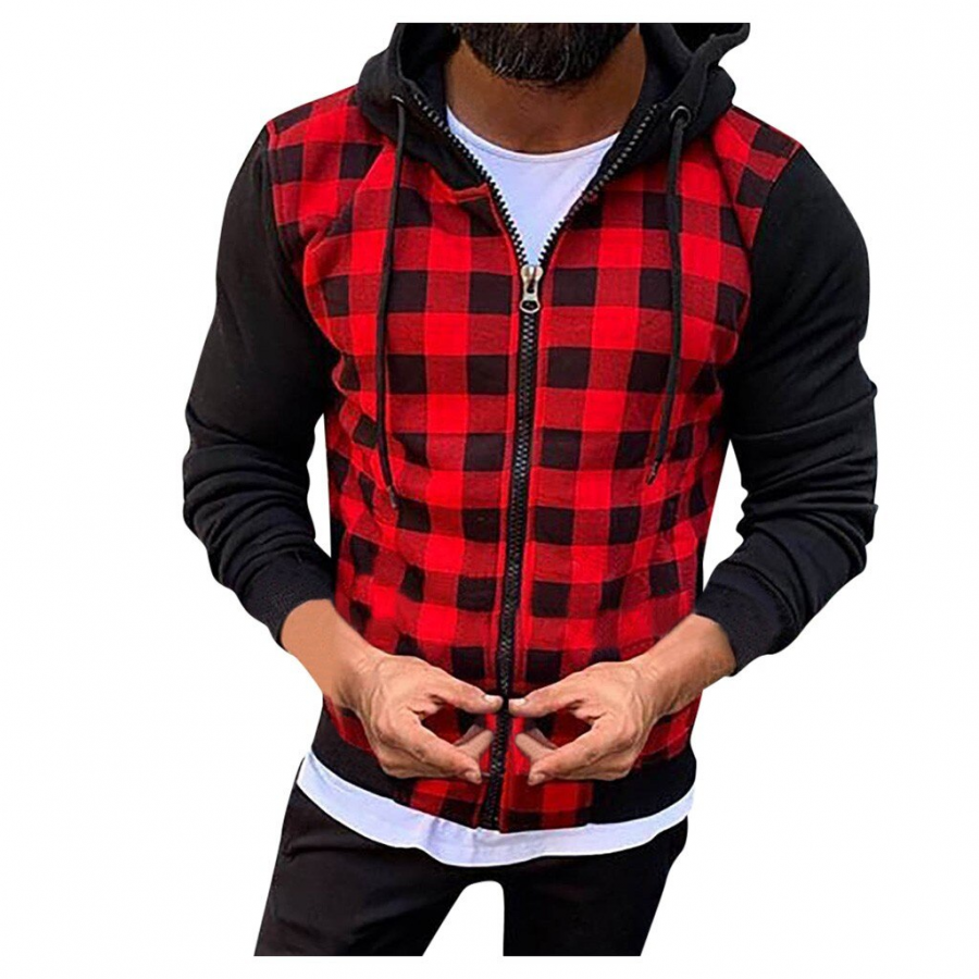 Camisa Xadrez Masculina com Capuz Estilo Streetwear Moda Inverno