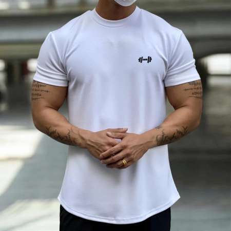 Camiseta Fitness Masculina De Algodão Manga Curta Solta Estilo