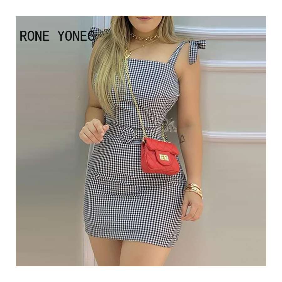 Vestido midi xadrez ombro a ombro- Vichy